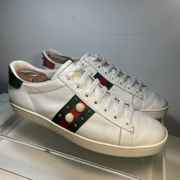 GUCCI ace peral studded white Snearkers with spikes sz 39.5 made in italy - Picture 2 of 16